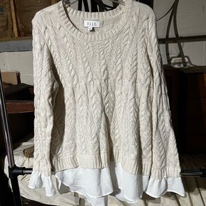 Elle Ivory Cable Knit Sweater with Layered Hem